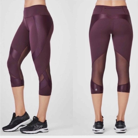 Sweaty Betty Pants - Sweaty Betty The Power 7/8 Leggings Plum Purple Mesh Size Small